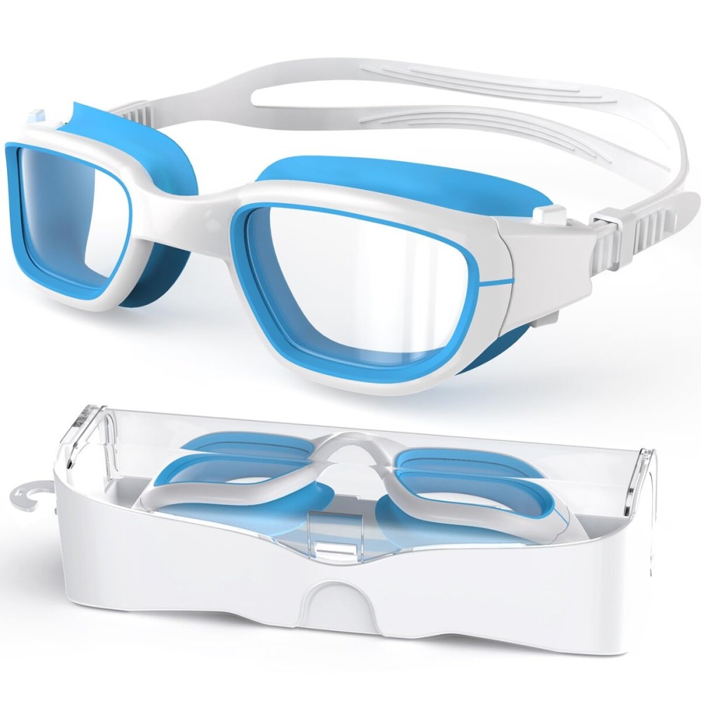 Zeligerstar Kids Swim Goggles,Swimming Goggles for Kids 6-14, Anti-Fog UV Protection Pool Glasses for Boys Girls (White/Blue+Clear Lens)