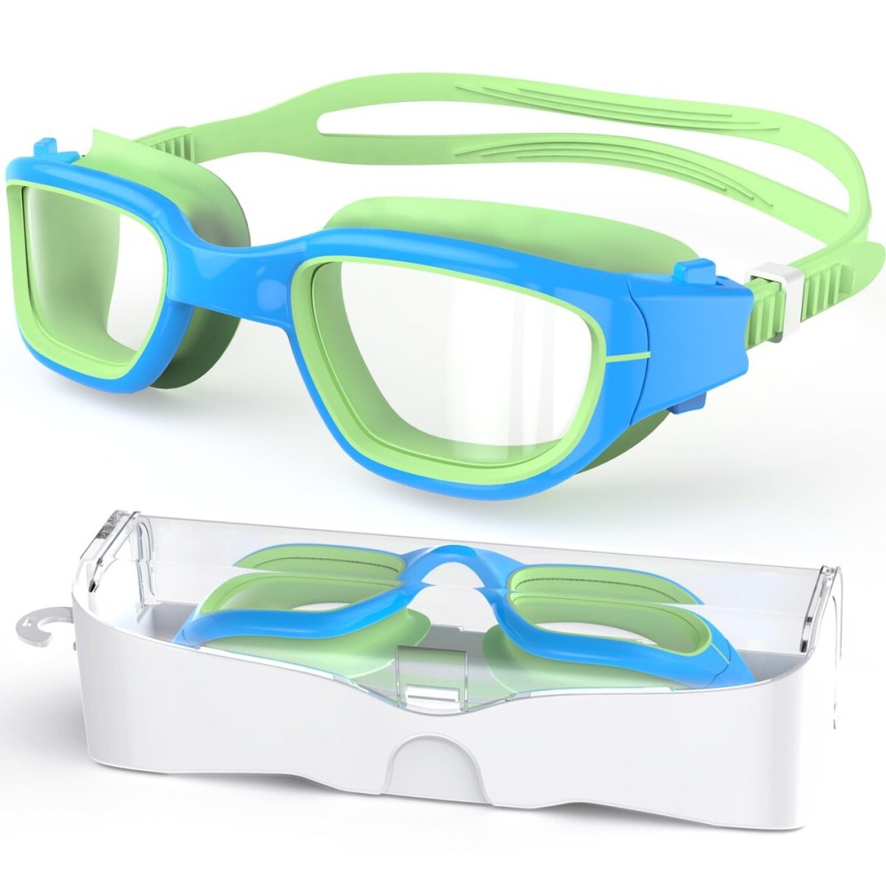 Zeligerstar Kids Swim Goggles,Swimming Goggles for Kids 6-14, Anti-Fog UV Protection Pool Glasses for Boys Girls (Green/Blue+Clear Lens)
