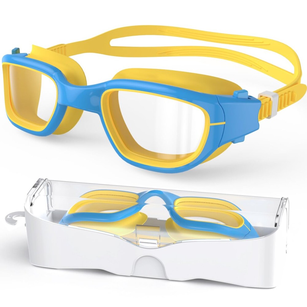 Zeligerstar Kids Swim Goggles,Swimming Goggles for Kids 6-14, Anti-Fog UV Protection Pool Glasses for Boys Girls (Blue/Yellow+Clear Lens)