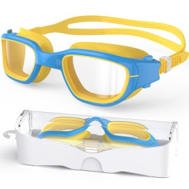 Zeligerstar Kids Swim Goggles,Swimming Goggles for Kids 6-14, Anti-Fog UV Protection Pool Glasses for Boys Girls (Blue/Yellow+Clear Lens)