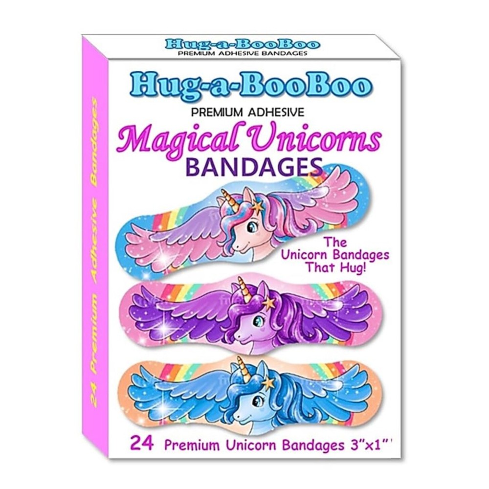 Magical Unicorns Premium Adhesive Unicorn Bandages from Hug-a-BooBoo, The Amazing Bandages That Hug! Colorful Hugging Unicorns 24 Ct Box