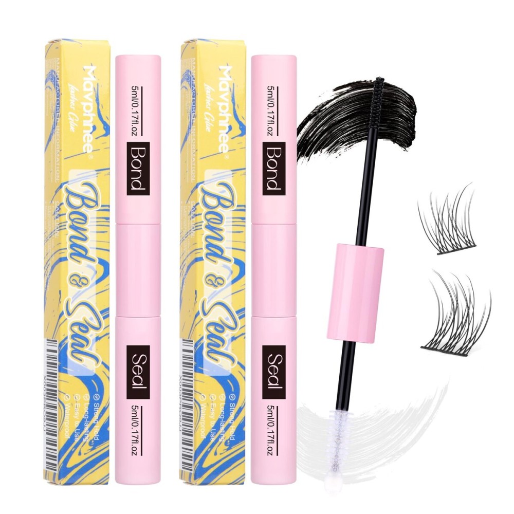 Lash Bond and Seal 2 Pcs Bond and Seal Lash Glue Waterproof Lash Clusters Glue Stong Hold Eyelash Adhesive 72 Hours Long Lasting Eyelash Glue for Eyelash Clusters Eyelash Extensions by Mavphnee