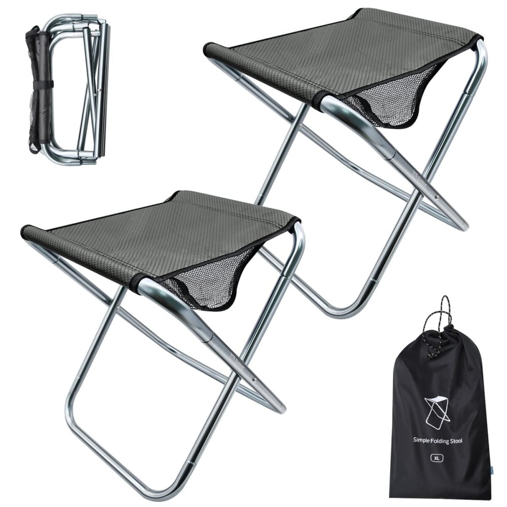 LFSEMINI 2 Pack 16in Tall Camping Stool, Folding Stool with Carry Bag, Aluminum Alloy Bracket, 1.5lbs Lightweight, Load Capacity to 200lbs, for Travel, BBQ, Fishing