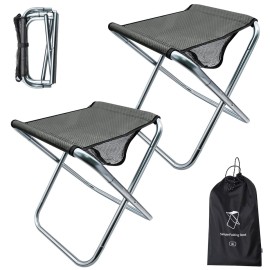 LFSEMINI 2 Pack 16in Tall Camping Stool, Folding Stool with Carry Bag, Aluminum Alloy Bracket, 1.5lbs Lightweight, Load Capacity to 200lbs, for Travel, BBQ, Fishing