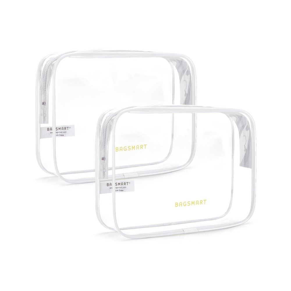 BAGSMART Clear Toiletry Bag, 2 Pack TSA Approved Travel Toiletry Bag Carry on Travel Accessories Bag Airport Airline Quart Size Bags Water Repellent Makeup Cosmetic Bag for Women (White-2pcs)