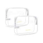 BAGSMART Clear Toiletry Bag, 2 Pack TSA Approved Travel Toiletry Bag Carry on Travel Accessories Bag Airport Airline Quart Size Bags Water Repellent Makeup Cosmetic Bag for Women (White-2pcs)
