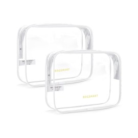BAGSMART Clear Toiletry Bag, 2 Pack TSA Approved Travel Toiletry Bag Carry on Travel Accessories Bag Airport Airline Quart Size Bags Water Repellent Makeup Cosmetic Bag for Women (White-2pcs)