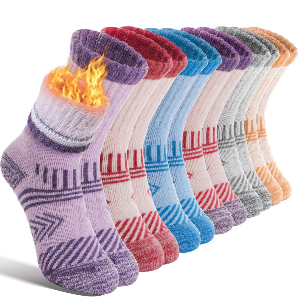 EBMORE Kids Merino Wool Hiking Socks Toddlers Girls Winter Thermal Thick Warm Boot Cushion Ski Snow Gift Socks Stocking Stuffers 6 Pairs (Colored Stripes, 1-3 T)