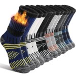EBMORE Kids Merino Wool Hiking Socks Boys Toddlers Girls Winter Thermal Thick Warm Boot Cushion Ski Snow Gift Socks Stocking Stuffers 6 Pairs (Dark Stripes, 1-3 T)