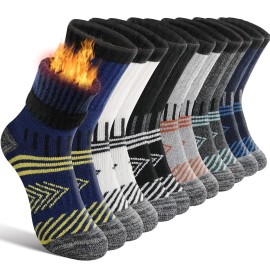 EBMORE Kids Merino Wool Hiking Socks Boys Toddlers Girls Winter Thermal Thick Warm Boot Cushion Ski Snow Gift Socks Stocking Stuffers 6 Pairs (Dark Stripes, 1-3 T)