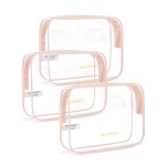 BAGSMART Clear Toiletry Bag, 3 Pack TSA Approved Travel Toiletry bag Carry on Travel Accessories Bag Airport Airline Quart Size Bags Water Repellent Makeup Cosmetic Bag for Women (Nude Pink-3pcs)