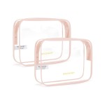 BAGSMART Clear Toiletry Bag, 2 Pack TSA Approved Travel Toiletry Bag Carry on Travel Accessories Bag Airport Airline Quart Size Bags Water Repellent Makeup Cosmetic Bag for Women (Nude Pink-2pcs)