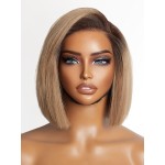 LUVME HAIR 8 Inch Ash Blonde Blunt Cut Bob Wig Human Hair Pre Cut Glueless HD Lace Closure Wig Mature Boss Side Parted Ombre Straight Short Wig
