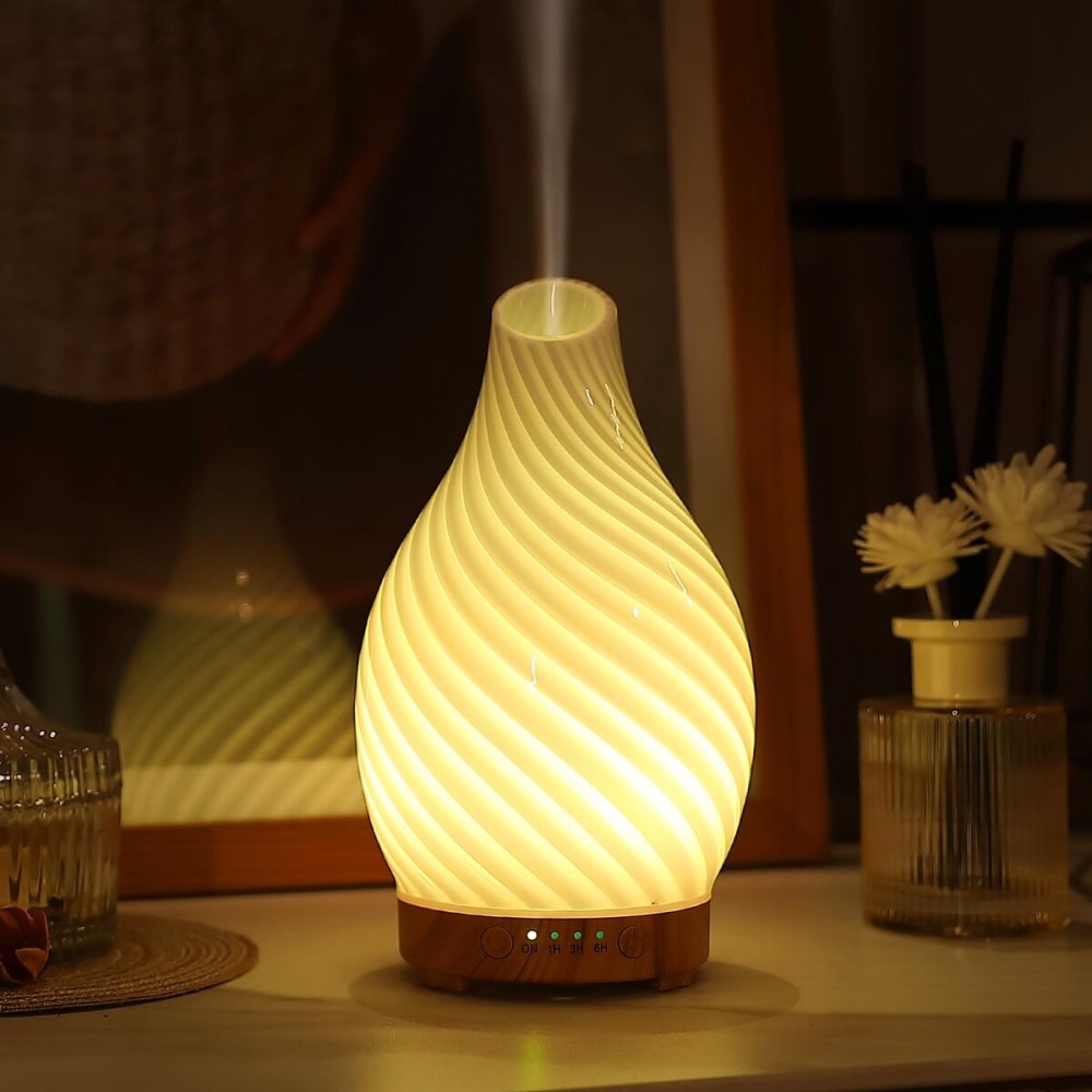 INRORANS Art Glass Essential Oil Diffuser - 160ml Ultrasonic Cool Mist Scent Aroma Aromatherapy Diffuser, Intermittent with Auto Shut-Off Timer Setting &7 Colors Night Light for Home -Ethereal Time