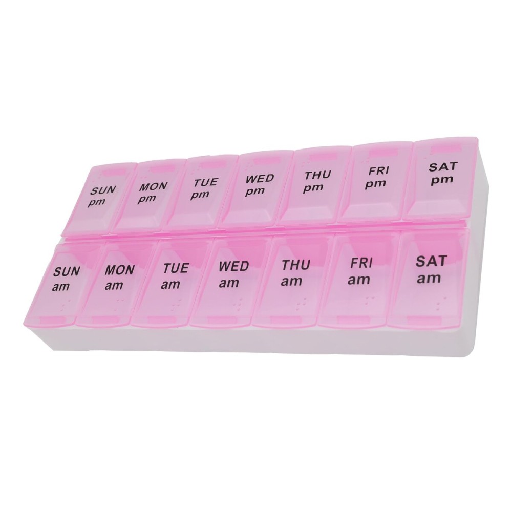 7 Day Weekly Pill AM PM Organizer, ShysTech Large Pill Case Pill Box for Pills/Vitamin/Supplements/Medication (Pink, Regular)