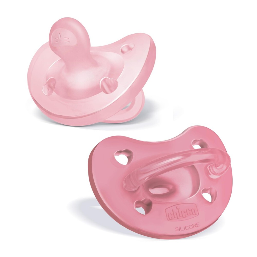 Chicco PhysioForma Silicone Orthodontic Pacifier, 6-16m | 100% Soft Silicone | Supports Breathing & Oral Development | Satin-Textured Nipple | Includes Sterilizing Case | BPA Free | Pink, 2pk