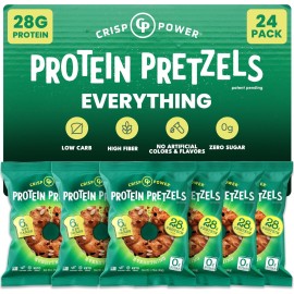 Crisp Power Protein Pretzels, Everything, High Protein Snack, 28G Protein, Low Carb Crunchy Pretzel Snacks, No Added Sugar, No Seed Oils, 1.75 oz Bags, 24 Pack, Vegan, Plant-Based, Keto