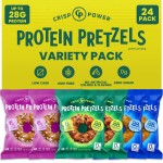 Crisp Power Protein Pretzels, Variety Pack With Sea Salt, Sesame, & Everything, High Protein Snack, Up To 28G Protein Per Bag, Low Carb Crunchy Pretzel Snacks, No Added Sugar, No Seed Oils, 1.75 Oz Bags, 24 Pack, Vegan, Plant-Based, Keto
