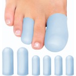 Soft Gel Toe Caps with Healing Coconut Oil - 6 Reusable Small & Big Toe Protectors for Ingrown or Missing Toenails, Corns, Calluses & Blister Relief