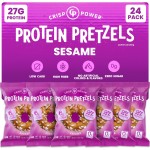 Crisp Power Protein Pretzels, Sesame, High Protein Snack, 27G Protein, Low Carb Crunchy Pretzel Snacks, No Added Sugar, No Seed Oils, 1.75 oz Bags, 24 Pack, Vegan, Plant-Based, Keto