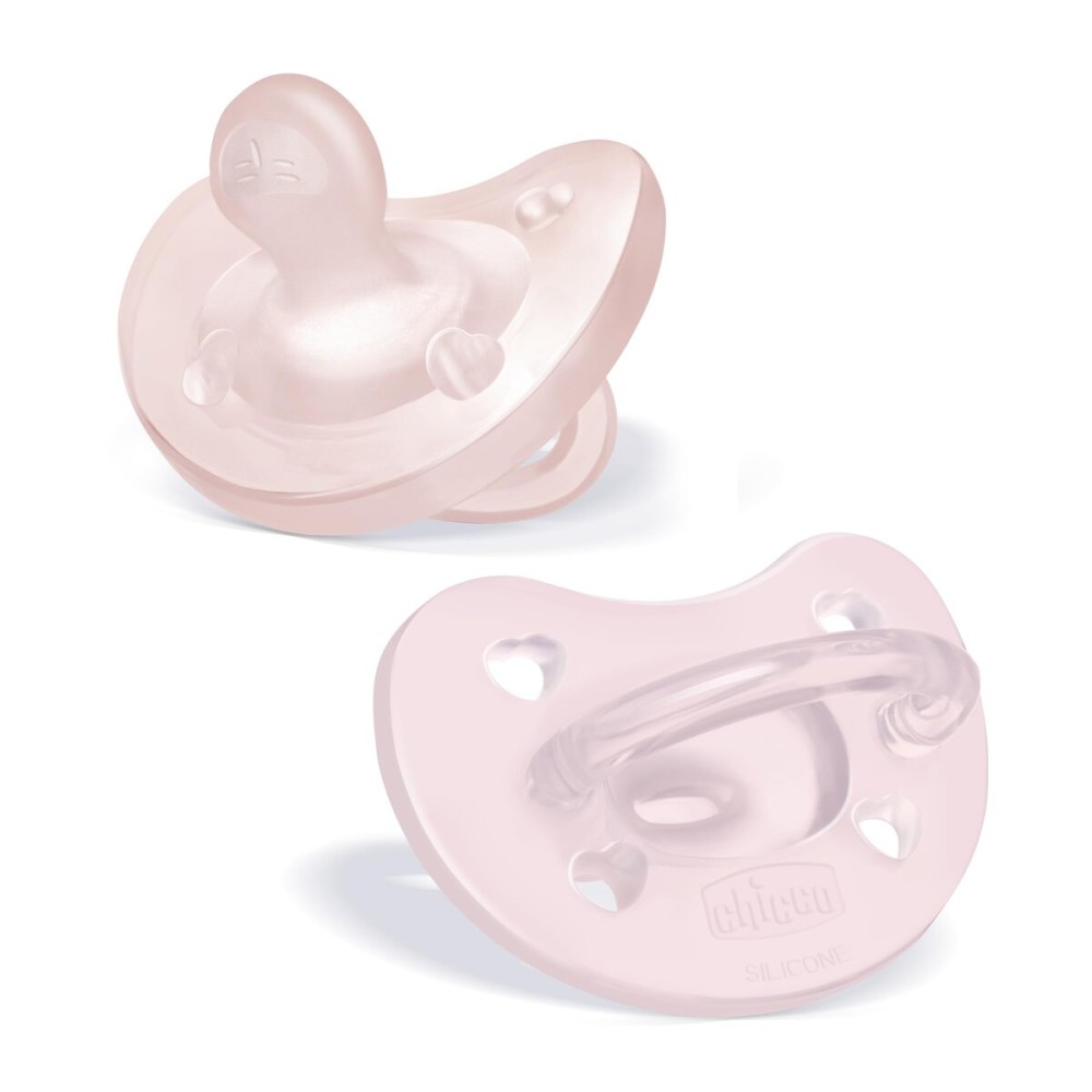 Chicco PhysioForma Silicone Orthodontic Pacifier, 0-6m | 100% Soft Silicone | Supports Breathing & Oral Development | Satin-Textured Nipple | Includes Sterilizing Case | BPA Free | Pink, 2pk