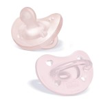 Chicco PhysioForma Silicone Orthodontic Pacifier, 0-6m | 100% Soft Silicone | Supports Breathing & Oral Development | Satin-Textured Nipple | Includes Sterilizing Case | BPA Free | Pink, 2pk