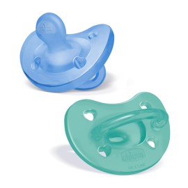 Chicco PhysioForma Silicone Orthodontic Pacifier, 6-16m | 100% Soft Silicone | Supports Breathing & Oral Development | Satin-Textured Nipple | Includes Sterilizing Case | BPA Free | Blue/Green, 2pk