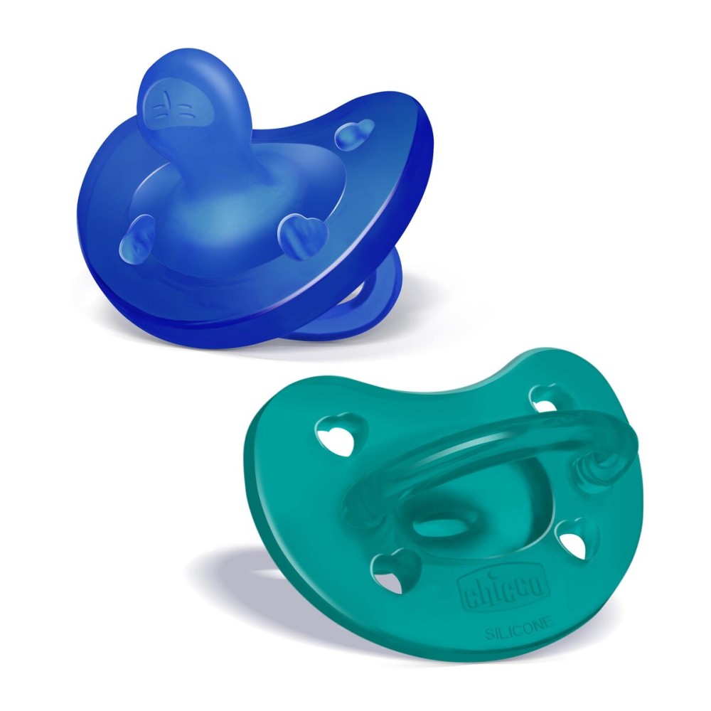 Chicco PhysioForma Silicone Orthodontic Pacifier, 16-24m | 100% Soft Silicone | Supports Breathing & Oral Development | Satin-Textured Nipple | Includes Sterilizing Case | BPA Free | Blue/Green, 2pk