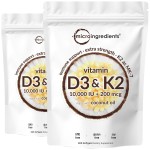 Micro Ingredients Vitamin D3 10,000 IU + K2 MK-7 200 mcg, 600 Softgels with Virgin Coconut Oil (2 Pack) | 2-in-1 Vitamins D & K Complex | Extra Strength, Easy to Swallow, Non-GMO, Gluten Free