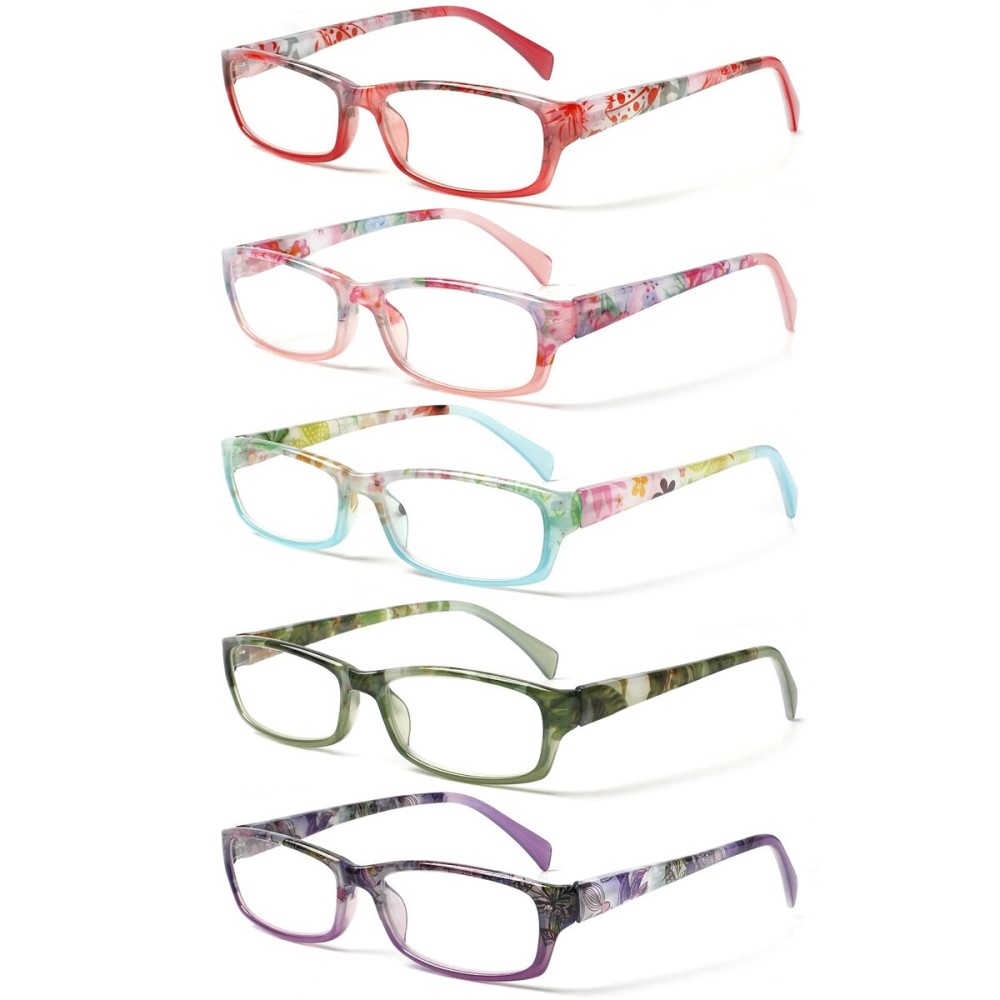 Kerecsen Reading Glasses 5 Pairs Fashion Ladies Readers Spring Hinge with Pattern Print Eyeglasses for Women (Mix Color -8, 1.75)