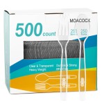 MOACOCK 500 Count Plastic Silverware, Heavy Weight Plastic Forks Spoons Disposable Utensils Cutlery Set for Wedding Party Supplies Everyday Use