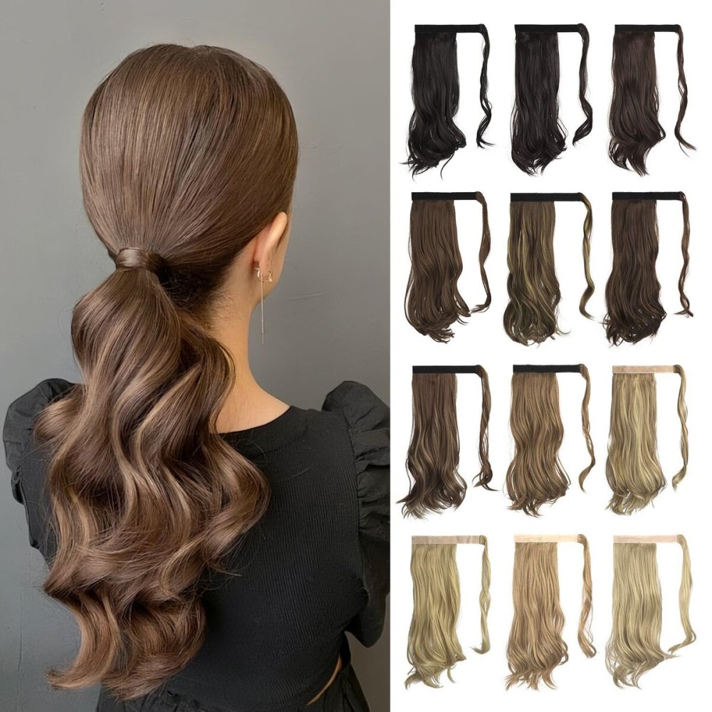 SOFEIYAN Curly Ponytail Extension 15 Inch Heat Resistant Synthetic Natural Wavy Hairpiece Wrap Around Pony Tail Hair Extensions
