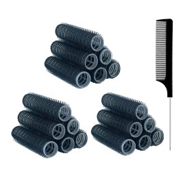 MOODKEY 18PCS Self Grip Small Hair Curlers Heatless Roller Hair Curlers Pro Salon Hairdressing Curler DIY Curly Hairstyle Hair Rollers Tools Rat Tail Comb for Women Medium Short Hair(Black)