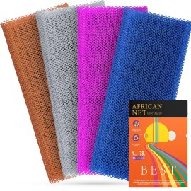 4 Pieces Exfoliating Washcloth Shower Towel African Net Sponge Japanese Wash Cloth Face Exfoliating Sponge Loofah Exfoliating Body Scrubber for Body Exfoliation (Brown, Blue, Purple,Grey)