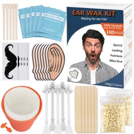 Ear Wax Hair Removal Kit 100g Ear & Nose Hair Wax Kit with 30 Pcs Nose Waxing Sticks for Men and Women at Home Earplugs Hair Removal Lasting Kit Safe Easy Quick & Painless