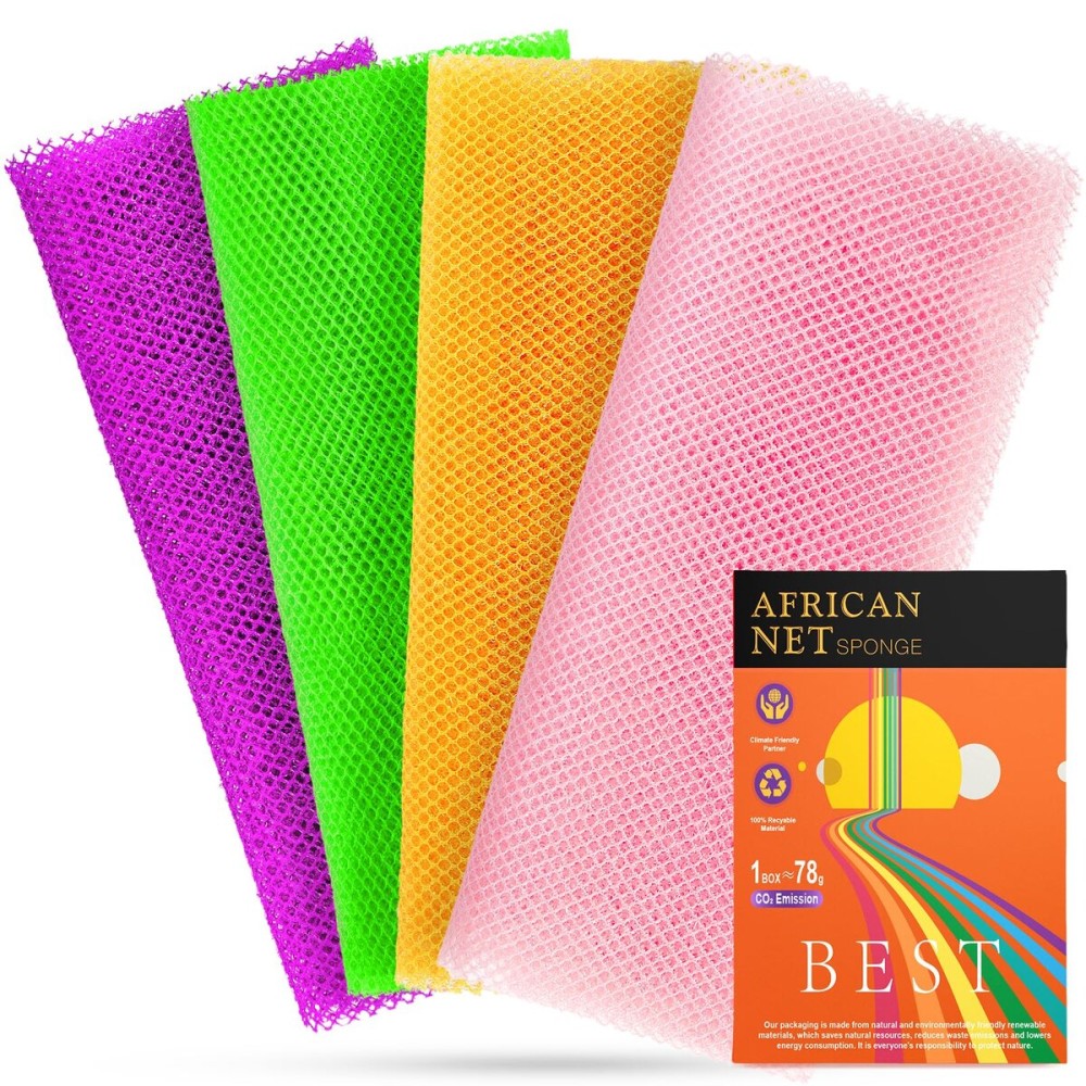 4 Pieces Exfoliating Washcloth Shower Towel African Net Sponge Japanese Wash Cloth Face Exfoliating Sponge Loofah Exfoliating Body Scrubber for Body Exfoliation (Purple, Pink, Green, Orange)