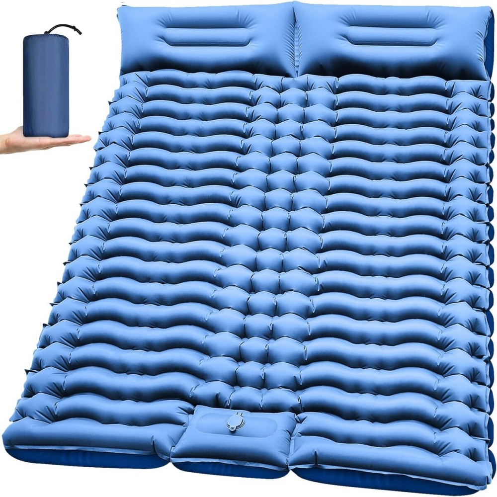 FUN PAC Camping Sleeping Pad, Ultralight Camping Pad with Pillow Built-in Foot Pump Inflatable Sleeping Mat Compact for Camping Backpacking Hiking Traveling - Blue, Single