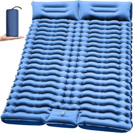 FUN PAC Camping Sleeping Pad, Ultralight Camping Pad with Pillow Built-in Foot Pump Inflatable Sleeping Mat Compact for Camping Backpacking Hiking Traveling - Blue, Single