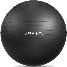 APEXUP Yoga Ball Exercise Ball, Anti Slip Stability Ball Chair, Heavy Duty Large Gym Ball for Fitness, Balance, Core Workout and Physical Therapy (S (15~18) 45cm, Black)