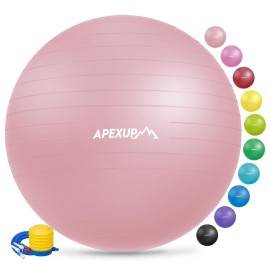APEXUP Yoga Ball Exercise Ball, Anti Slip Stability Ball Chair, Heavy Duty Large Gym Ball for Fitness, Balance, Core Workout and Physical Therapy (S (15~18) 45cm, Pink)