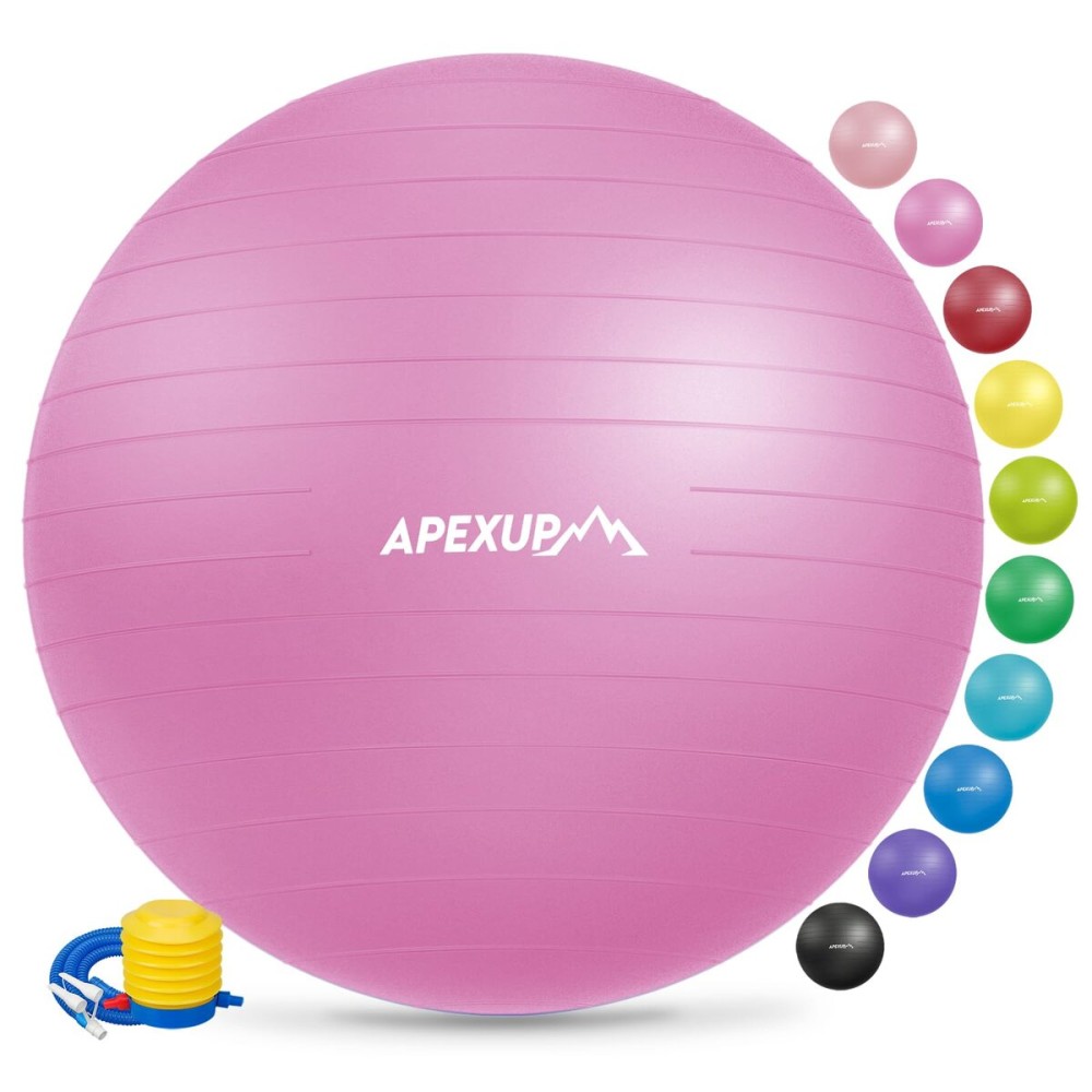 APEXUP Yoga Ball Exercise Ball, Anti Slip Stability Ball Chair, Heavy Duty Large Gym Ball for Fitness, Balance, Core Workout and Physical Therapy (S (15~18) 45cm, Fuschia)