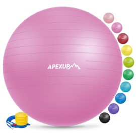 APEXUP Yoga Ball Exercise Ball, Anti Slip Stability Ball Chair, Heavy Duty Large Gym Ball for Fitness, Balance, Core Workout and Physical Therapy (S (15~18) 45cm, Fuschia)