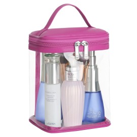 HAOGUAGUA Premium Clear Makeup Bag with Inner Pocket, Transparent Cosmetic Pouch for Travel or Everyday Use, Waterproof Beach Bag for Sunscreen Skincare (Rose Pink 1pcs)