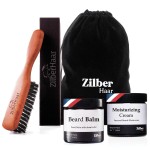 ZilberHaar - Beard Care Kit for Men - 1 Regular Beard Brush + 1 Beard Balm + 1 Moisturizing Cream - Stiff Boar Bristles and Beech Wood - Short to Medium Length Beards - Supplied in a Velvet Bag