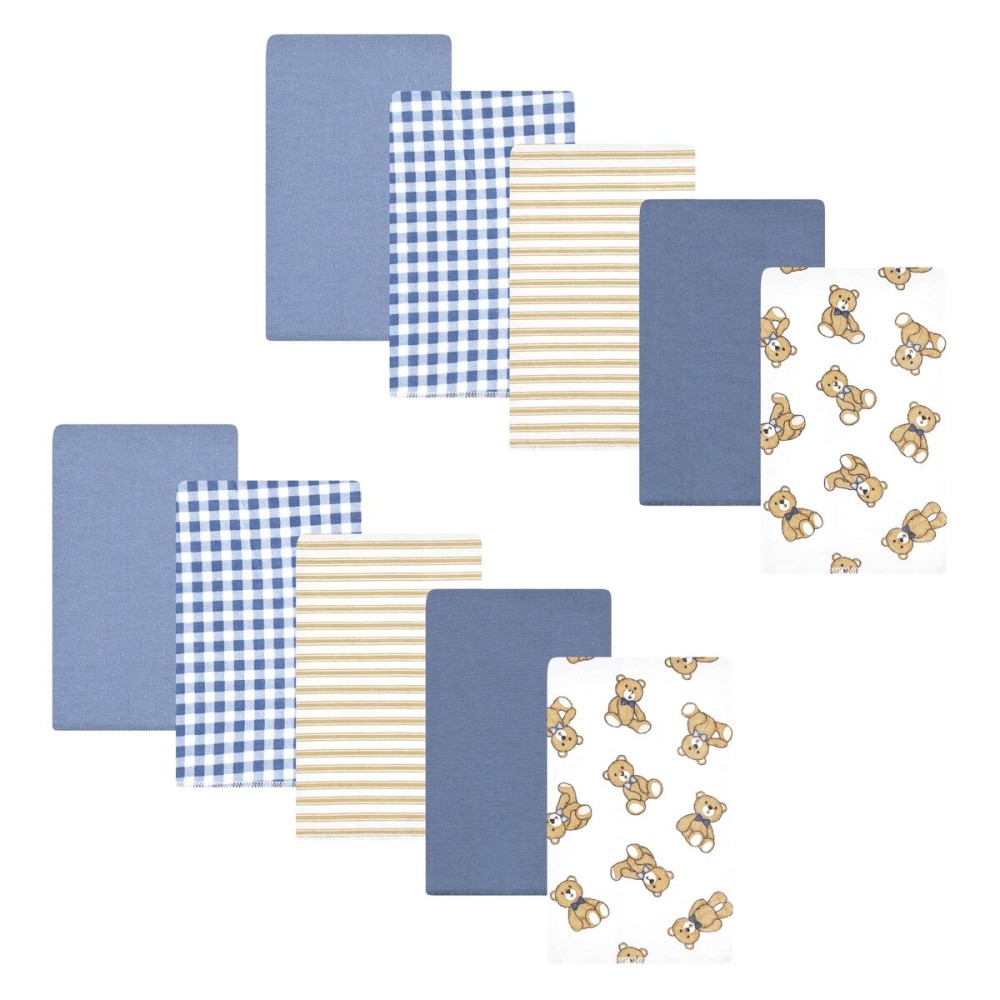 Hudson Baby Unisex Baby Flannel Burp Cloth 10pk, Gentleman Bear, One Size