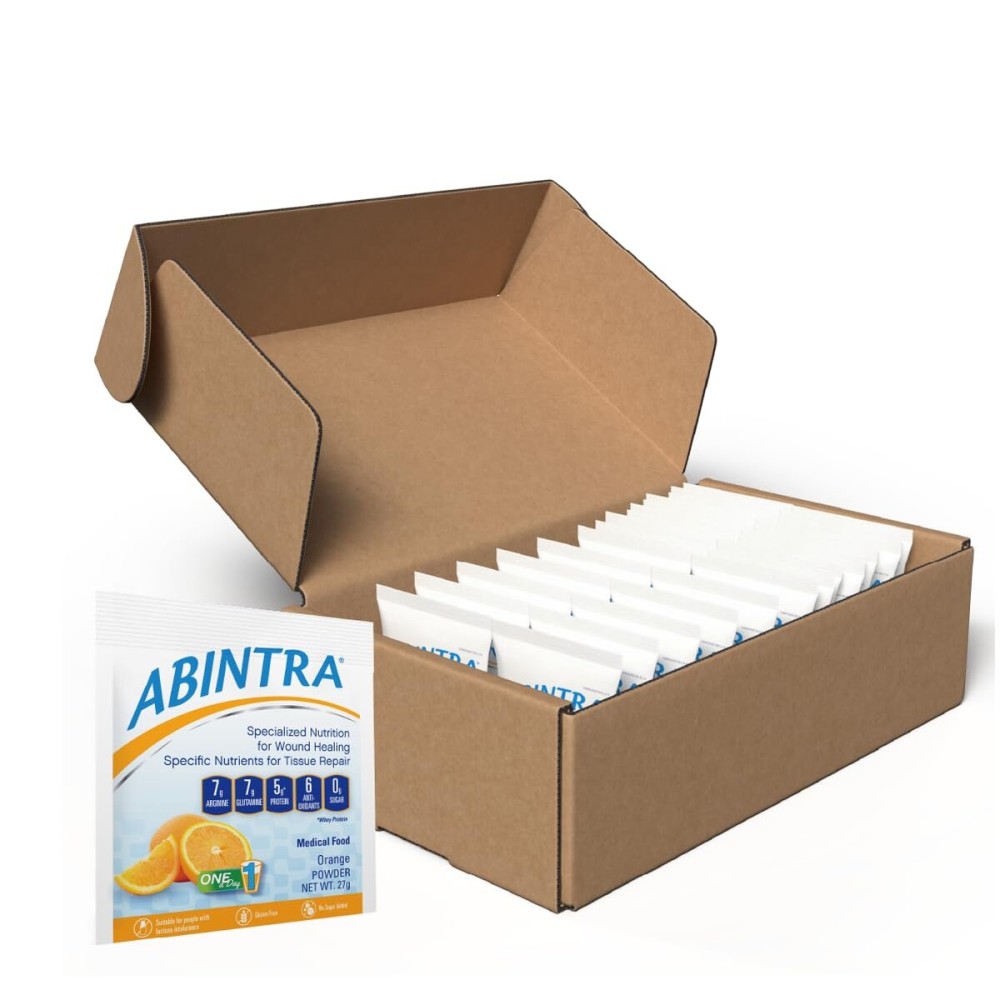 ABINTRA Specialized Wound Healing Nutritional Supplement includes L-Arginine, L-Glutamine, Whey Protein, Vitamins and Minerals, Orange Flavor, Made in The USA - 30 Packets