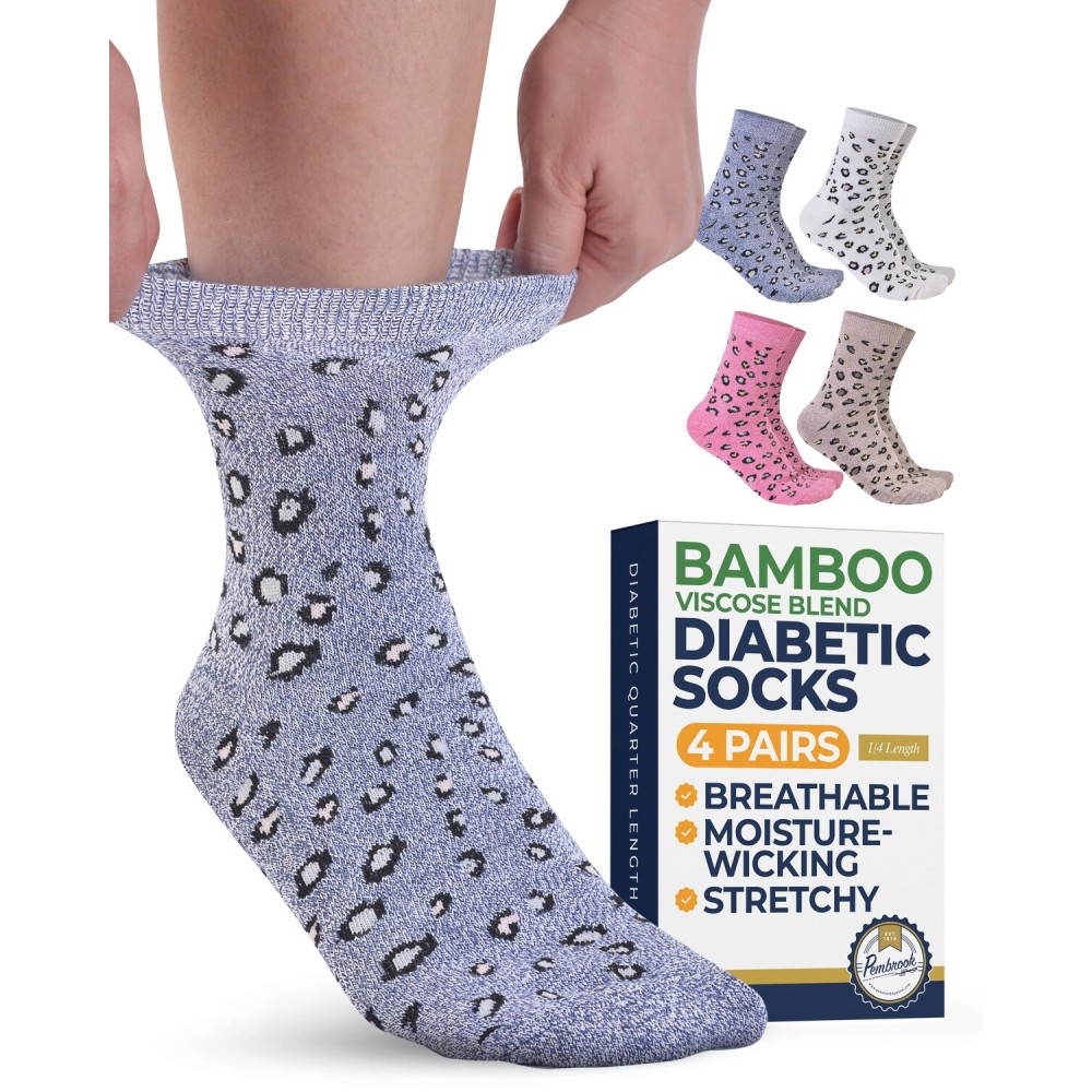 Pembrook Ankle Diabetic Socks for Women & Men - 4 Pairs Flowers, Moisture-Wicking Non Binding Socks Women, Neuropathy and Edema, Flowers