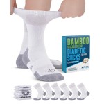 Doctor\'s Select White Bamboo Viscose Diabetic Socks for Men - 6 Pairs Crew Diabetic Neuropathy Socks for Men | White