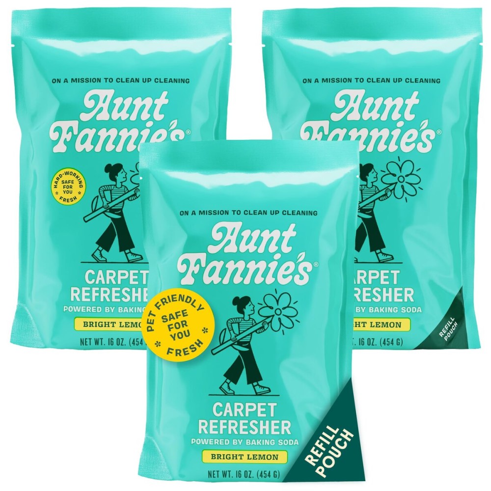 Aunt Fannie\'s Carpet Refresher & Deodorizer Powder, Multi-Purpose Carpet, Rug, and Upholstery Odor Eliminator for Homes with Cats & Dogs, Bright Lemon Scent, 16 oz Refill, Pack of 3