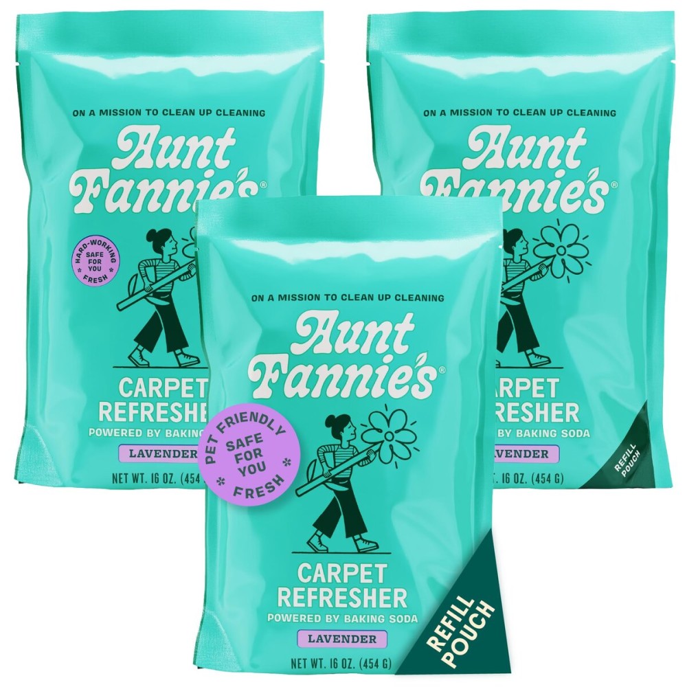 Aunt Fannie\'s Carpet Refresher & Deodorizer Powder, Multi-Purpose Carpet, Rug, and Upholstery Odor Eliminator for Homes with Cats & Dogs, Lavender Scent, 16 oz Refill, Pack of 3